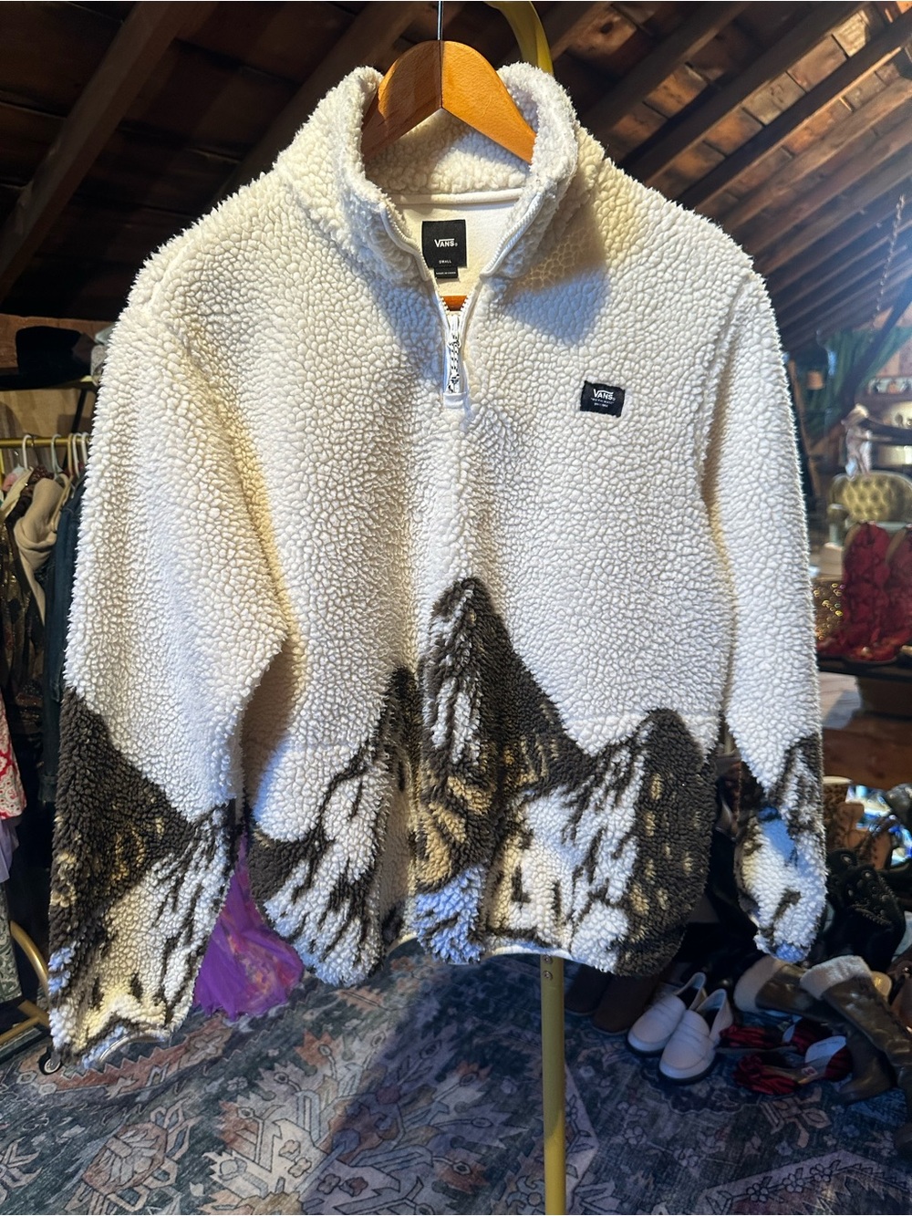 Vans Cream Sherpa Fleece Zip-Up Pullover